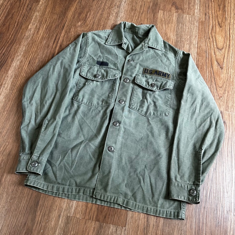 US Army OG-107 Utility Shirt Mens M Green Good Vintage Cotton Sateen Military